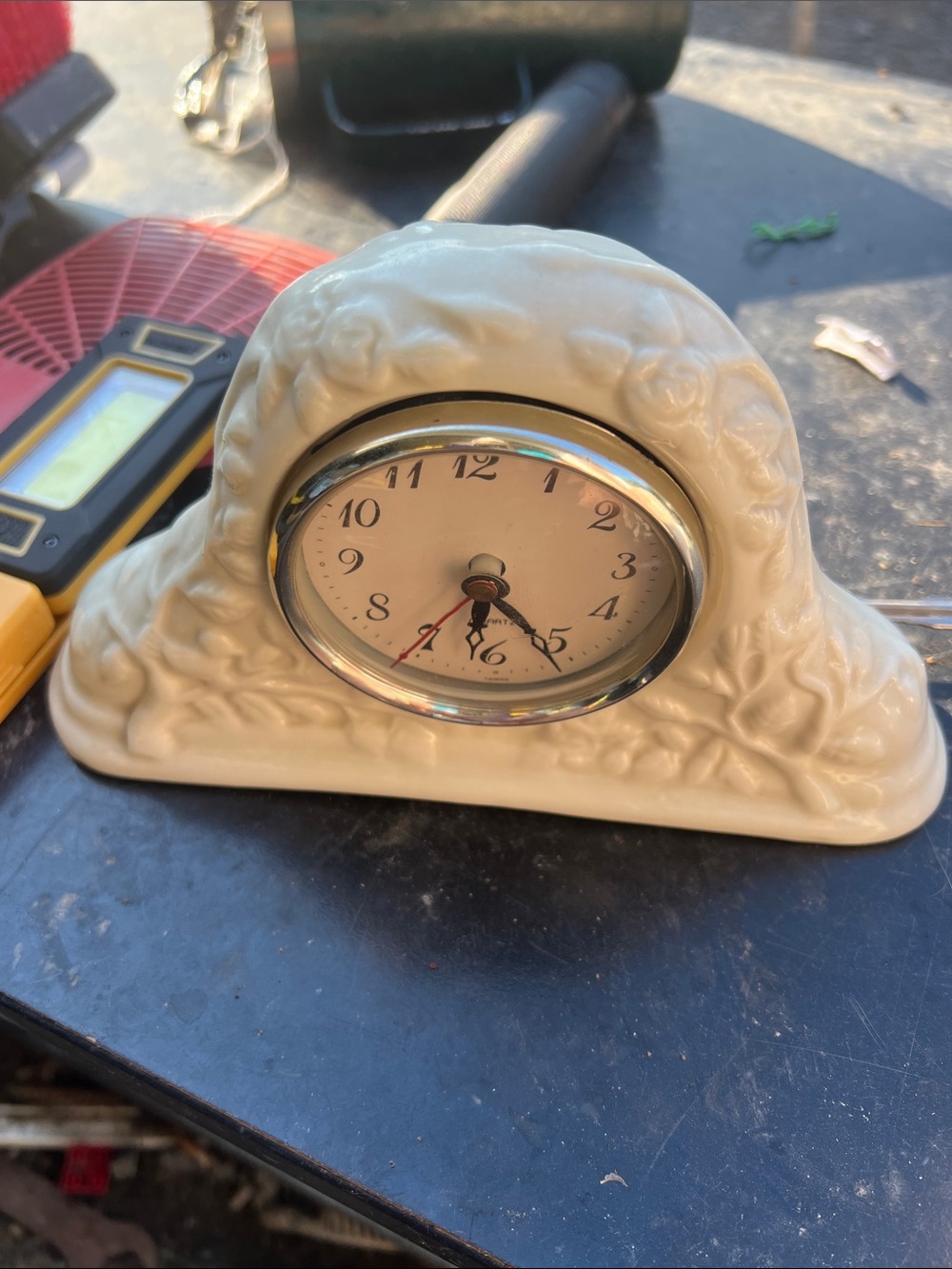 Vintage Ceramic Mantel Clock - Cream Floral Design